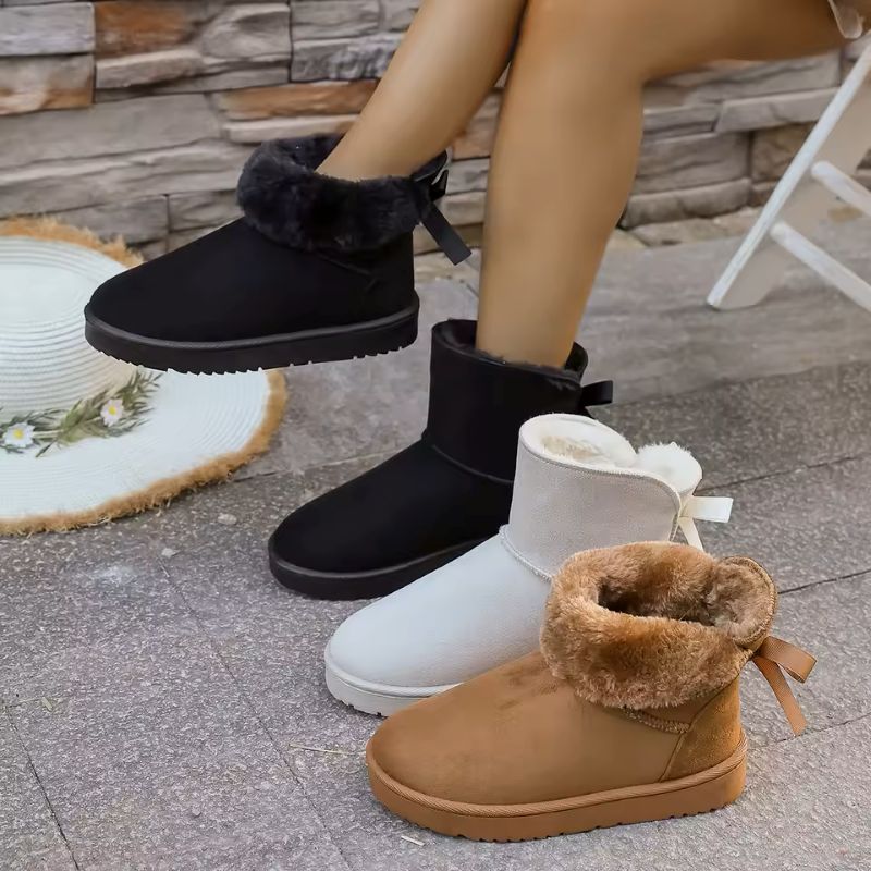 Elara fur-lined winter boots, multicolor with bow detail